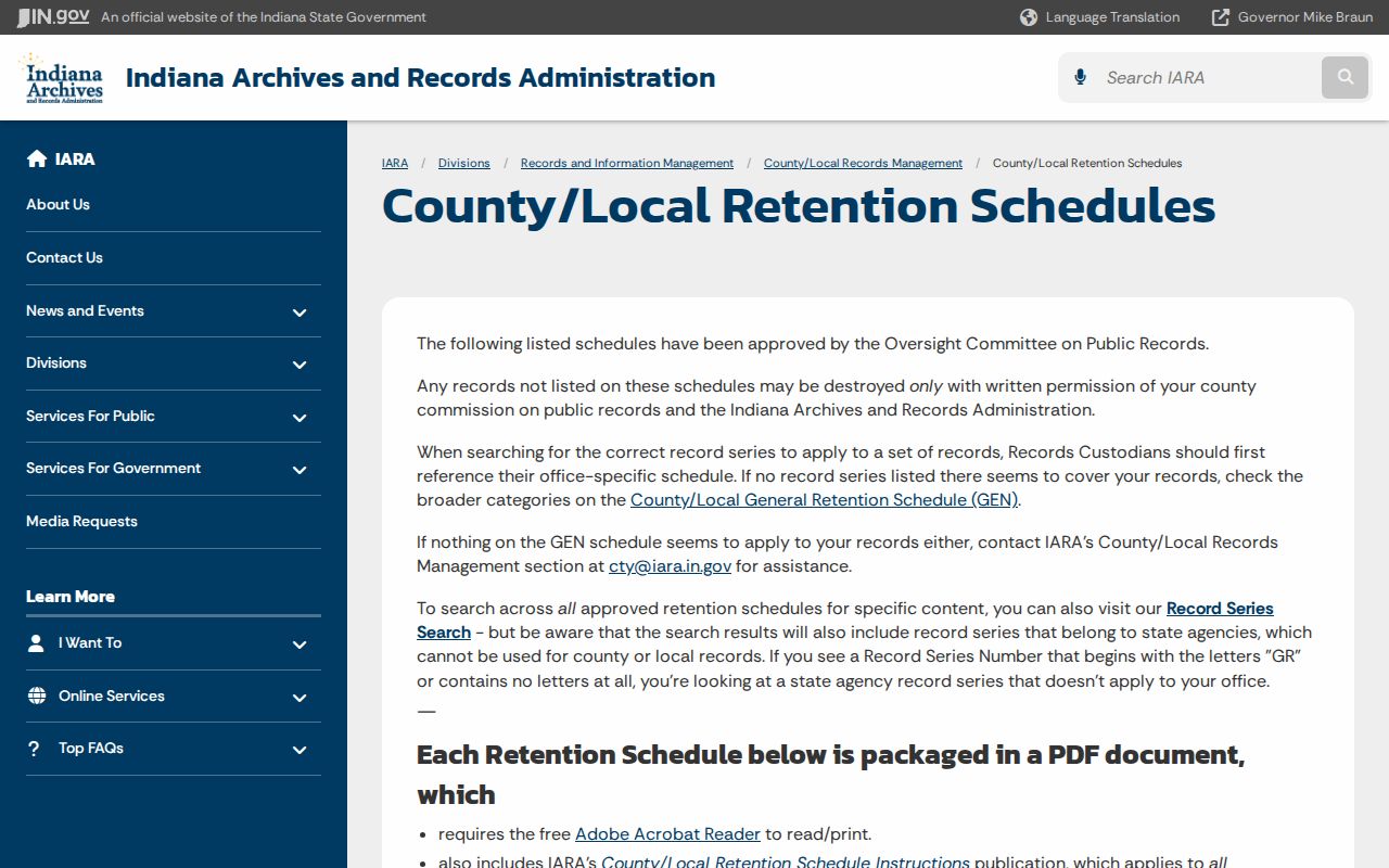 Wayne County booking record retention schedule source