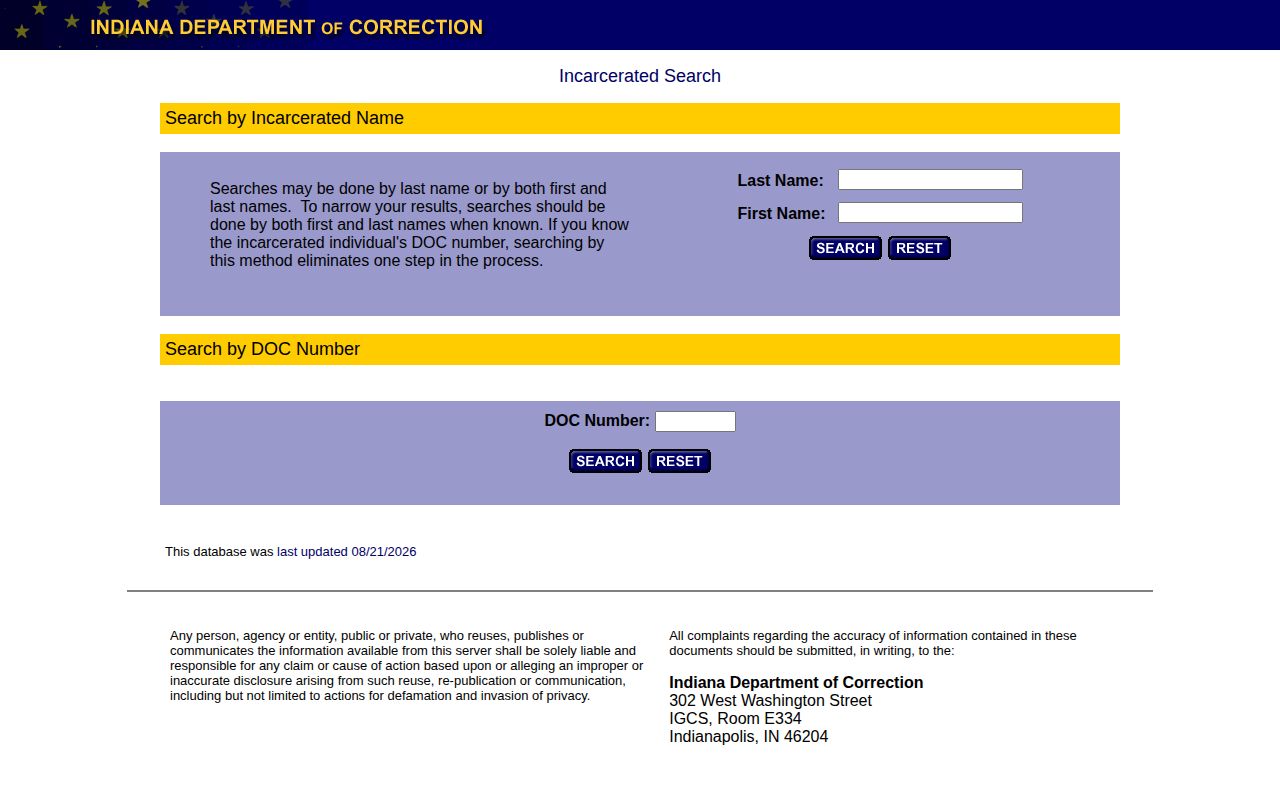 Indiana DOC search for former Wayne County booking subjects